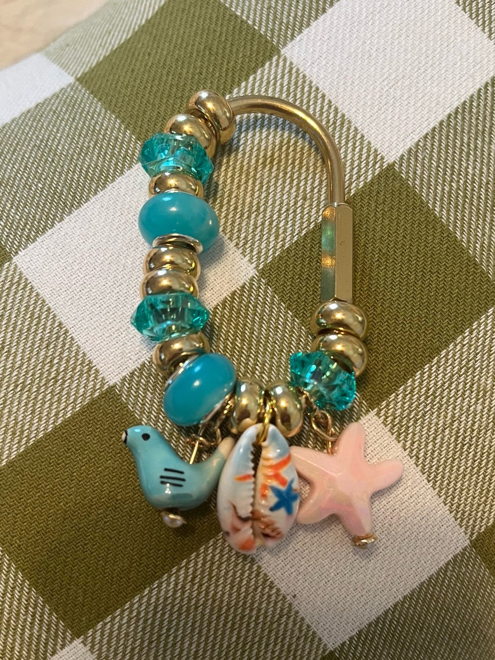 Caribina Teal Charm Beaded  Keyring with Ocean Charms